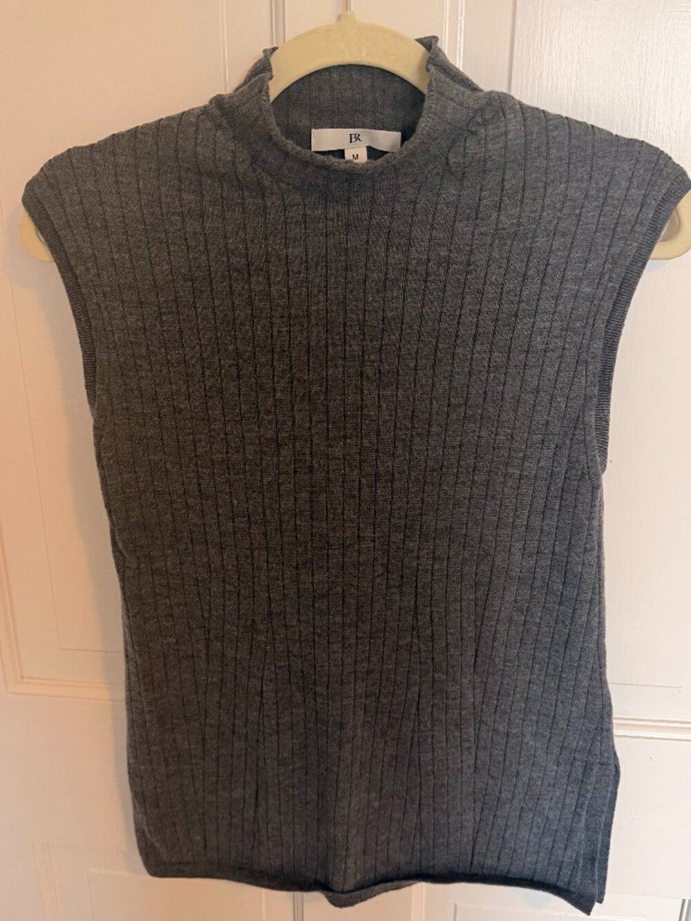 Banana Republic Ribbed Merino Mock Neck Sweater Tank Gray Sleeveless Size M